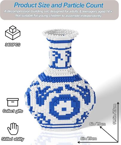 مجموعة مكعبات بناء صغيرة مزهرية زرقاء وبيضاء، 3200 قطعة من السيراميك الصيني على شكل نموذج DIY لزهور ليغو، مجموعة بناء الزهور الإبداعية لديكور المنزل، هدية فريدة لعيد الحب للرجال والنساء (أغنية) in Kuwait