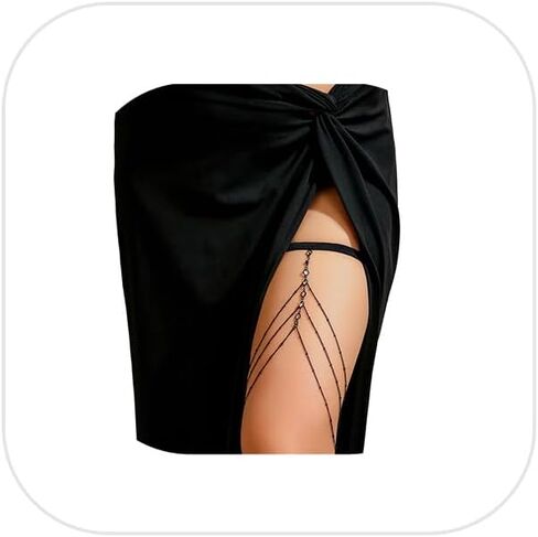 Simple Crystal Bead Leg Chain Jewelry Bikini Festival Halloween Heart Rhinestone Thigh Body Chain Summer Elastic Black Thigh Chain Jewelry for Women Girls in Saudi Arabia