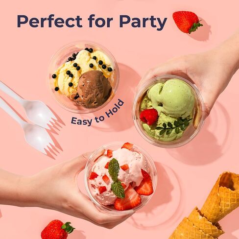 [50 Pack] 12 oz Clear Plastic Dessert Cups with Dome Lids, Inserts and Sporks, Disposable Parfait Cups with Lids, Fruits Cups No Hole, Party Containers for Yogurt, Ice Cream, Snacks, Pudding in Kuwait