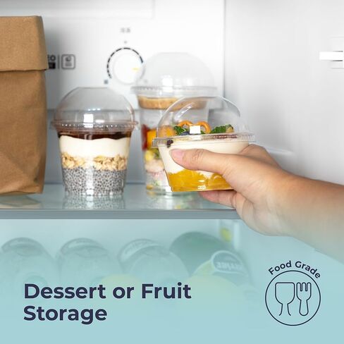[50 Pack] 12 oz Clear Plastic Dessert Cups with Dome Lids, Inserts and Sporks, Disposable Parfait Cups with Lids, Fruits Cups No Hole, Party Containers for Yogurt, Ice Cream, Snacks, Pudding in Kuwait