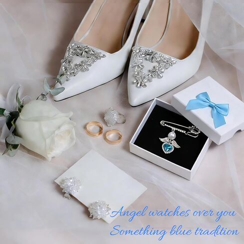 Something Blue Gift for Bride – Angel Pin with Pearl & Blue Heart Charm, Bridal Bouquet Charm for Wedding Day, Bride to Be Gift, Bridal Shower & Bachelorette Present in Saudi Arabia