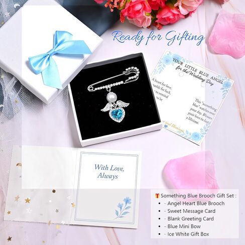 Something Blue Gift for Bride – Angel Pin with Pearl & Blue Heart Charm, Bridal Bouquet Charm for Wedding Day, Bride to Be Gift, Bridal Shower & Bachelorette Present in Saudi Arabia