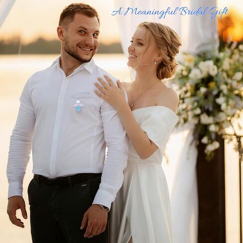 Something Blue Gift for Bride – Angel Pin with Pearl & Blue Heart Charm, Bridal Bouquet Charm for Wedding Day, Bride to Be Gift, Bridal Shower & Bachelorette Present in Saudi Arabia