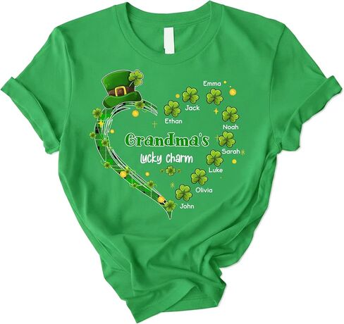 Personalized St. Patrick's Day Grandma's Lucky Charm Shirt, Custom Family Names Clover & Shamrock Tee for Women in Kuwait