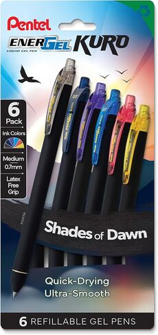 Pentel EnerGel Kuro Shades of Dawn, Retractable Liquid Gel Pen, Assorted Ink Colors, Plastic-free 6pk (BL437DAWPF6) in Kuwait