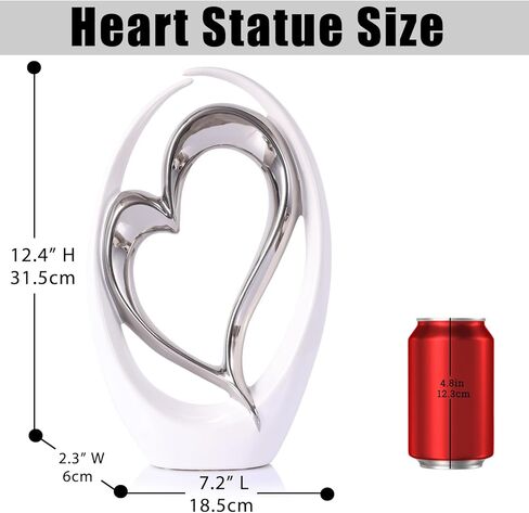 Silver White Heart Sculpture - Ceramic Silver Double Heart Couple Room Decor Art Heart Statue for Wedding, Valentine Decor, Living Room Coffee Table Centerpieces (Hug Heart-Tall) in Saudi Arabia
