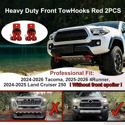 Heavy-Duty Front Tow Hooks, Compatible with Tacoma 2024-2026, 4Runner 2025-2026, and Land Cruiser 250 2024-2025 (Without Front Spoiler), 2-Pack, Flame Red. in Kuwait
