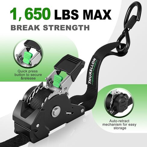 Retractable Ratchet Straps (4-Pack) - 1 Inch x 10 Feet (1,650lb Break Strength) - Auto Self Retracting Tie Down Straps for Truck, Cargo Trailer, Motorcycle, ATV, UTV - Black in Saudi Arabia