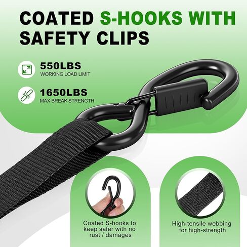 Retractable Ratchet Straps (4-Pack) - 1 Inch x 10 Feet (1,650lb Break Strength) - Auto Self Retracting Tie Down Straps for Truck, Cargo Trailer, Motorcycle, ATV, UTV - Black in Saudi Arabia