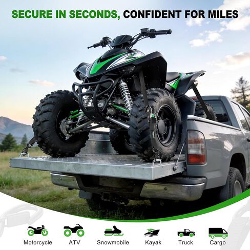 Retractable Ratchet Straps (4-Pack) - 1 Inch x 10 Feet (1,650lb Break Strength) - Auto Self Retracting Tie Down Straps for Truck, Cargo Trailer, Motorcycle, ATV, UTV - Black in Saudi Arabia