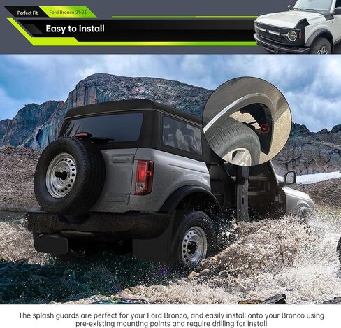 Mud Flaps Compatible with Ford Bronco 2021-2023 2/4 Door, Front Rear Tire Mud Guards Fender Flares,Wheel Splash Guard Function Upgrade Accessories, Black 4PCS (Not fit Bronco Sport,Sasquatch badlands) in Saudi Arabia