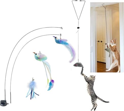 Cat Toys Interactive Hands-Free 6 Pack Cat Toys for Indoor Cats Toy Wand Natural Bird Feather, Suction Cup Pet Indoor Dancing Playing Toys, Suction Cup Pet Dancing Playing in Saudi Arabia