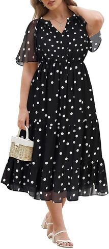RITERA Plus Size Summer Dresses Short Sleeve V Neck Flowy Midi Dress Chiffon Boho Floral Beach Party Wedding Guest Dress in Saudi Arabia