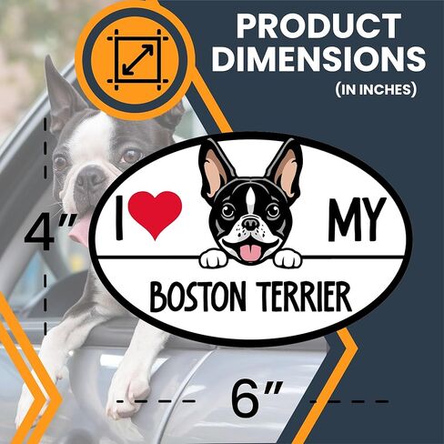 Magnet Me Up I Love My Boston Terrier Dog Breed Car ملصق مغناطيسي، 4 × 6 بوصات بيضاوية، زخرفة رائعة للمركبة، الثلاجة، كلب خاطف لطيف، مغناطيس ممتص للصدمات لمحبي السلالات، صنع في الولايات المتحدة الأمريكية in Kuwait
