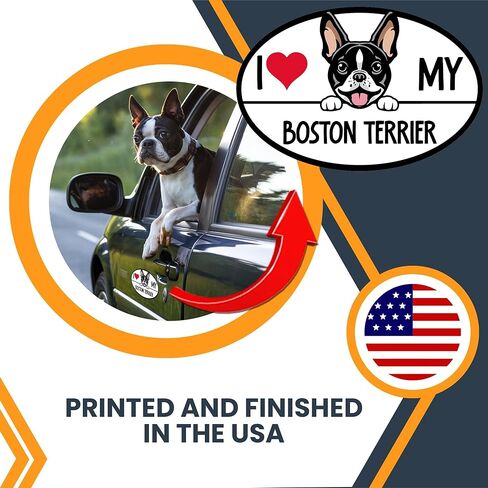 Magnet Me Up I Love My Boston Terrier Dog Breed Car ملصق مغناطيسي، 4 × 6 بوصات بيضاوية، زخرفة رائعة للمركبة، الثلاجة، كلب خاطف لطيف، مغناطيس ممتص للصدمات لمحبي السلالات، صنع في الولايات المتحدة الأمريكية in Kuwait