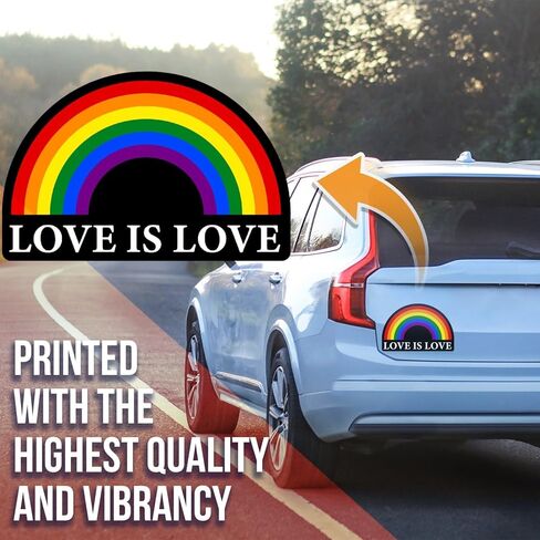 Love Is Love Rainbow Magnet - LGBTQ Pride Ally Love Rainbow Flag Magnet - Car Truck Bumper Fridge Metal Surface Magnet - 5 Inches On Longest Side - Made in USA - AAMT0096 in Saudi Arabia