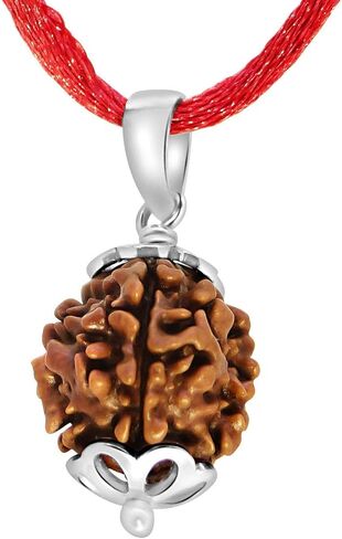 قلادة قلادة من Arihant Gems & Jewels® معتمدة من 4 قلادة Mukhi نيبالية Rudraksha من الفضة الإسترلينية عيار 925، مدلاة خرز Rudraksha أصلية بأربعة وجوه للتأمل، مجوهرات روحية للرجال والنساء in Kuwait