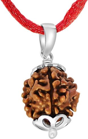 قلادة قلادة من Arihant Gems & Jewels® معتمدة من 4 قلادة Mukhi نيبالية Rudraksha من الفضة الإسترلينية عيار 925، مدلاة خرز Rudraksha أصلية بأربعة وجوه للتأمل، مجوهرات روحية للرجال والنساء in Kuwait