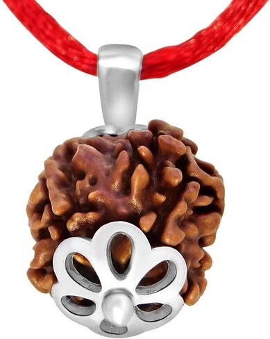 قلادة قلادة من Arihant Gems & Jewels® معتمدة من 4 قلادة Mukhi نيبالية Rudraksha من الفضة الإسترلينية عيار 925، مدلاة خرز Rudraksha أصلية بأربعة وجوه للتأمل، مجوهرات روحية للرجال والنساء in Kuwait