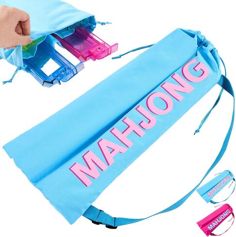 Mahjong Rack Bag with 4 Soft Divider Pockets Canvas Drawstring Mahjong Game Rack & Pushers Storage Bag Fits All Types of Racks Protective Sleeve for Game Night Travel (Rose Red) in Saudi Arabia