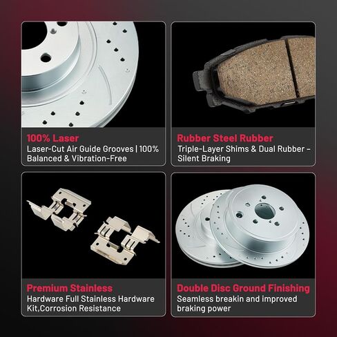 مجموعة الفرامل الأمامية والخلفية BDFHYK متوافقة مع Subaru Forester 09-13، Impreza 2013، Outback 10-12، Legacy 10-13، دوارات الفرامل المشقوقة ووسادات الفرامل السيراميكية، استبدل S-31407، S-31509، D-929 in Kuwait