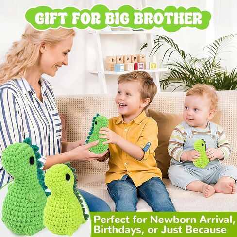 MerriBox هدية الأخ الأكبر - هدية الكروشيه الأخ الأكبر الأخت الصغيرة ديناصور - هدايا الأخوة من طفل جديد، هدايا عيد ميلاد مناسبة خاصة للأولاد الأخ الأكبر in Kuwait