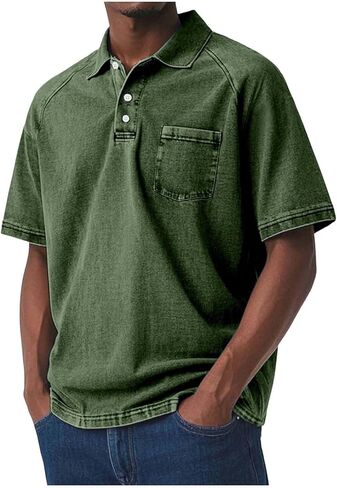 Men's Golf Shirts Short Sleeve Distressed T-Shirts Plus Size Button Up Collared Casual Summer Tee Tops in Saudi Arabia