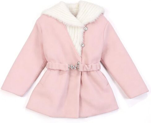 Girls Lapel Double-Faced Cashmere Dress Coat - Winter Warm Wool Blend Outerwear with Adjustable Belt in Saudi Arabia
