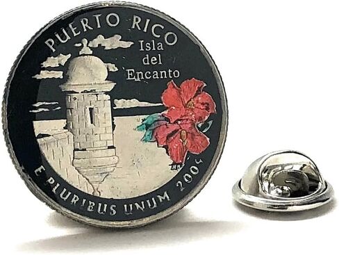 Hand-Painted Puerto Rico Coin Lapel Pin – Isla del Encanto Quarter Pin – Unique Gift for Puerto Rican Pride, Travelers & Collectors in Saudi Arabia