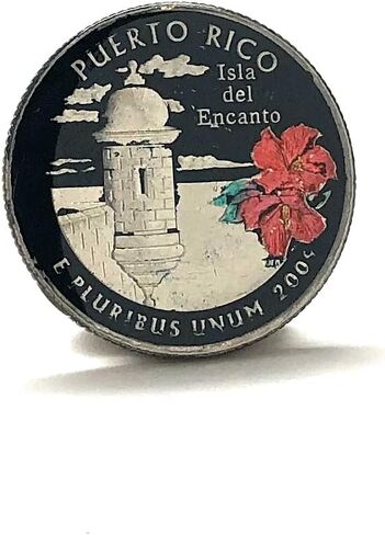 Hand-Painted Puerto Rico Coin Lapel Pin – Isla del Encanto Quarter Pin – Unique Gift for Puerto Rican Pride, Travelers & Collectors in Saudi Arabia