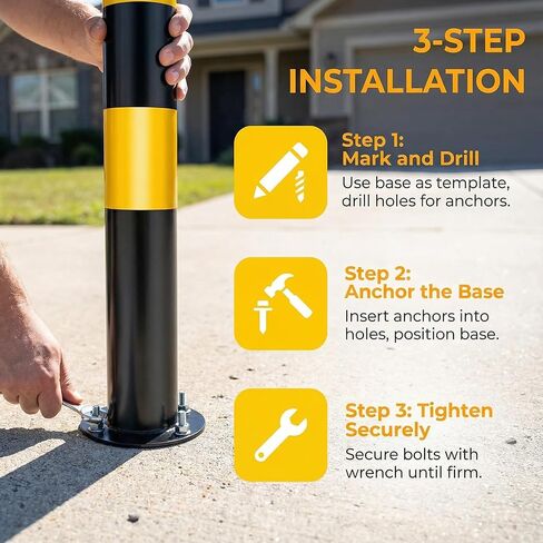 Safety Bollards,Heavy Duty Steel Parking Barrier,29.5in Metal Traffic Bollard for Parking Lot,Traffic Control,Driveway Barrier,Parking Pole,Traffic Sensitive Areas in Kuwait