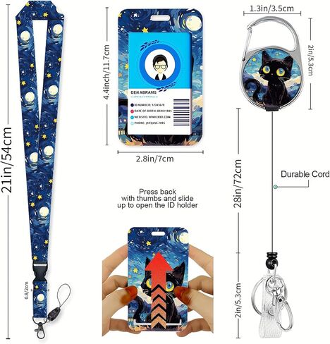 ID Badge Holder with Lanyard,Retractable ID Badge Card Holders&Detachable Lanyard Strap,ID Card Protector for Women Teacher Nurse Doctor Office. (Black Cat-01) in Saudi Arabia