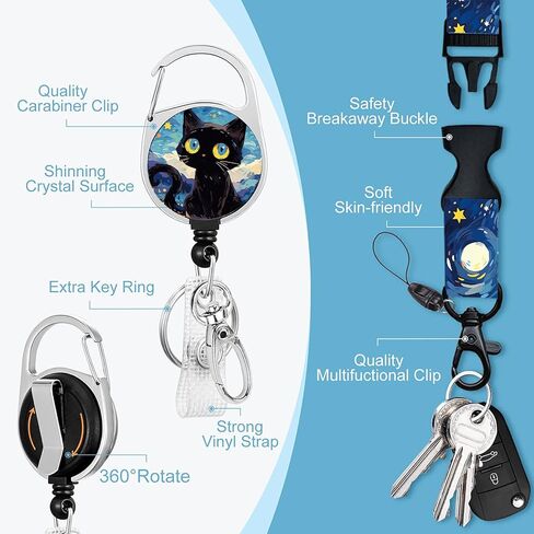 ID Badge Holder with Lanyard,Retractable ID Badge Card Holders&Detachable Lanyard Strap,ID Card Protector for Women Teacher Nurse Doctor Office. (Black Cat-01) in Saudi Arabia