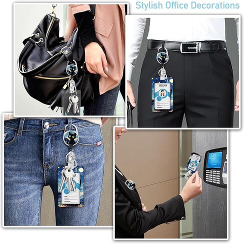 ID Badge Holder with Lanyard,Retractable ID Badge Card Holders&Detachable Lanyard Strap,ID Card Protector for Women Teacher Nurse Doctor Office. (Black Cat-01) in Saudi Arabia
