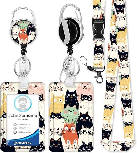 ID Badge Holder with Lanyard,Retractable ID Badge Card Holders&Detachable Lanyard Strap,ID Card Protector for Women Teacher Nurse Doctor Office. (Black Cat-01) in Saudi Arabia