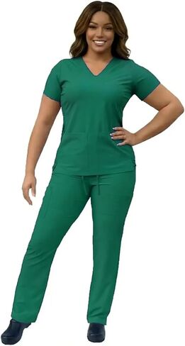 مجموعة ANGIE UNIFORMS YOGAFLEX Scrubs للنساء. ألياف لدنة جانبية 2 جيوب علوية / 5 جيوب سروال فرك. مجموعة فرك ناعمة وقابلة للتمدد. in Kuwait