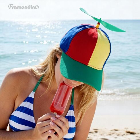 Framendino, Rainbow Propeller Hats Detachable Helicopter Top hats Funny Hat Baseball Cap with 2 Bow Tie 4 Plastic Dragonflies in Saudi Arabia