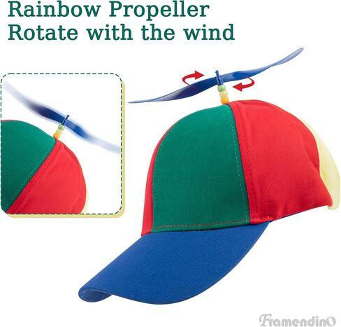 Framendino, Rainbow Propeller Hats Detachable Helicopter Top hats Funny Hat Baseball Cap with 2 Bow Tie 4 Plastic Dragonflies in Saudi Arabia