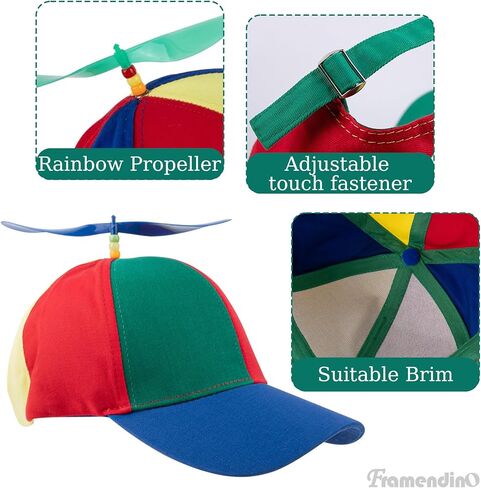 Framendino, Rainbow Propeller Hats Detachable Helicopter Top hats Funny Hat Baseball Cap with 2 Bow Tie 4 Plastic Dragonflies in Saudi Arabia