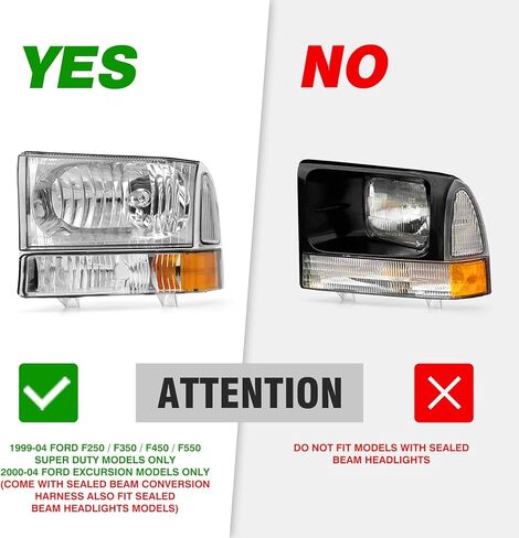 لـ 1999 2000 2001 2002 2003 2004 F250 F350 F450 F550 مجموعة المصابيح الأمامية متوافقة مع 99-04 Ford Super Duty Chrome Housing Amber Reflector Headlamp استبدال اليسار واليمين in Saudi Arabia