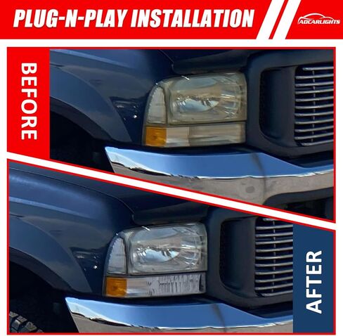 لـ 1999 2000 2001 2002 2003 2004 F250 F350 F450 F550 مجموعة المصابيح الأمامية متوافقة مع 99-04 Ford Super Duty Chrome Housing Amber Reflector Headlamp استبدال اليسار واليمين in Saudi Arabia