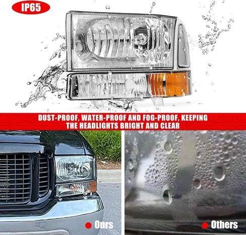 لـ 1999 2000 2001 2002 2003 2004 F250 F350 F450 F550 مجموعة المصابيح الأمامية متوافقة مع 99-04 Ford Super Duty Chrome Housing Amber Reflector Headlamp استبدال اليسار واليمين in Saudi Arabia