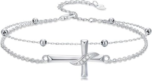 Diamond Cross Bracelet for Women 925 Sterling Silver Sideways Cross Layered Bracelet Religious Jewelry Christmas Gifts for Her in Saudi Arabia