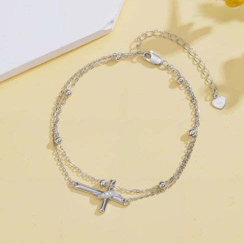 Diamond Cross Bracelet for Women 925 Sterling Silver Sideways Cross Layered Bracelet Religious Jewelry Christmas Gifts for Her in Saudi Arabia