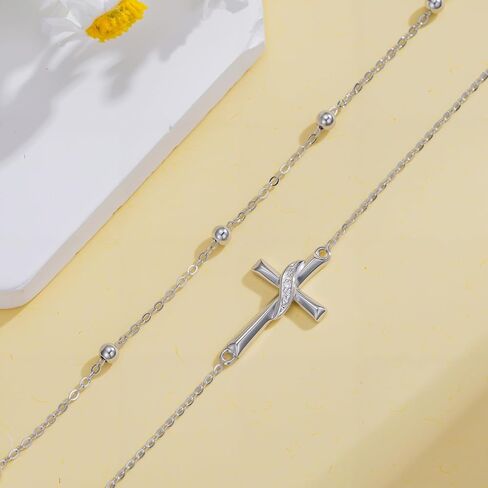 Diamond Cross Bracelet for Women 925 Sterling Silver Sideways Cross Layered Bracelet Religious Jewelry Christmas Gifts for Her in Saudi Arabia