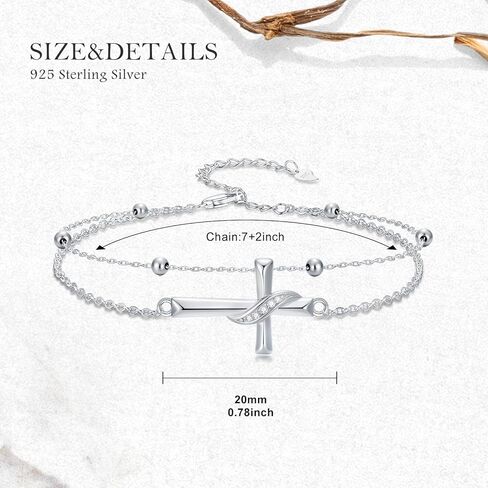 Diamond Cross Bracelet for Women 925 Sterling Silver Sideways Cross Layered Bracelet Religious Jewelry Christmas Gifts for Her in Saudi Arabia