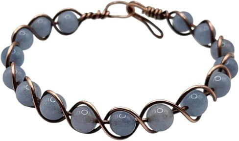Aquamarine StoneAqua Bead and Copper Infinity Bracelet Handmade in Saudi Arabia