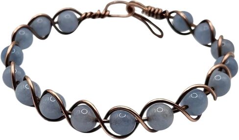 Aquamarine StoneAqua Bead and Copper Infinity Bracelet Handmade in Saudi Arabia