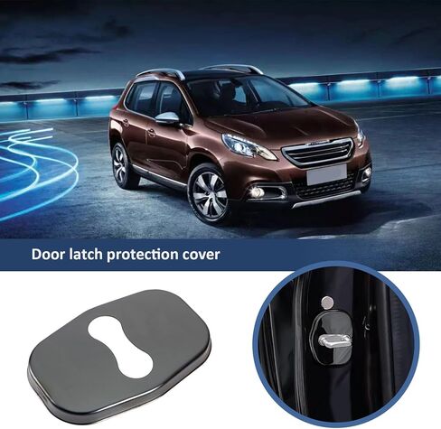 4PCS Car Door Lock Cover Protector for 208 308 408 508 2008 3008 Guard Latch Cap Sticker Buckle Anti-Corrosion Automotive Interior Accessories Stainless Steel Black in Saudi Arabia
