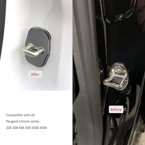 4PCS Car Door Lock Cover Protector for 208 308 408 508 2008 3008 Guard Latch Cap Sticker Buckle Anti-Corrosion Automotive Interior Accessories Stainless Steel Black in Saudi Arabia